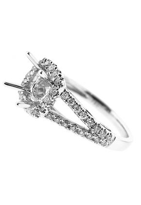 Semi-Mount Split Shank Square Halo Engagement Ring with Diamonds Set in 18k White Gold