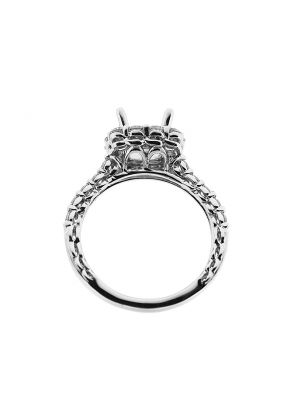 Semi-Mount Square Halo Engagement Ring with Diamonds Set in 18k White Gold
