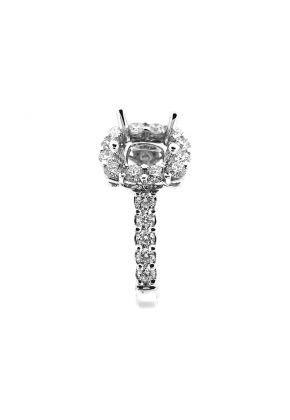 Semi-Mount Square Halo Engagement Ring with Diamonds Set in 18k White Gold