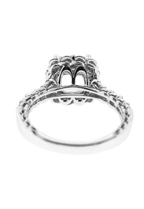 Semi-Mount Square Halo Engagement Ring with Diamonds Set in 18k White Gold