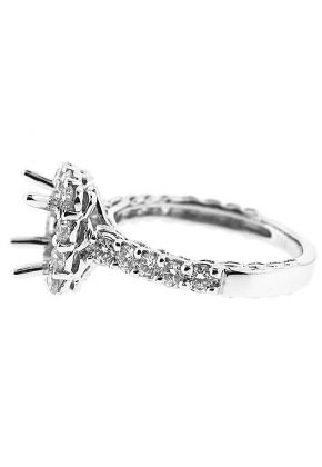 Semi-Mount Square Halo Engagement Ring with Diamonds Set in 18k White Gold
