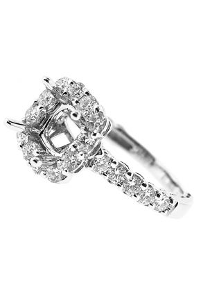 Semi-Mount Square Halo Engagement Ring with Diamonds Set in 18k White Gold