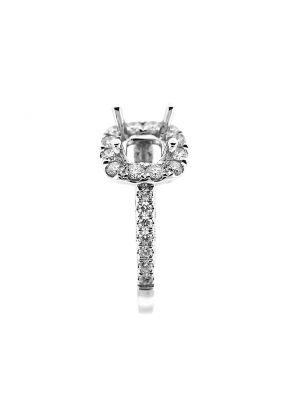 Semi-Mount Square Halo Engagement Ring with Milgrain Filigree and Diamonds Set in 18k White Gold