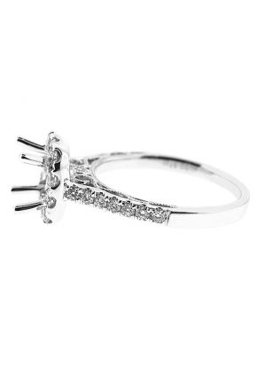 Semi-Mount Square Halo Engagement Ring with Milgrain Filigree and Diamonds Set in 18k White Gold