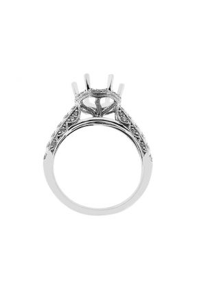 Semi-Mount Round Halo Engagement Ring with Beaded Milgrain and Diamonds in 14k White Gold