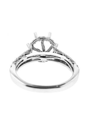 Semi-Mount Round Halo Engagement Ring with Beaded Milgrain and Diamonds in 14k White Gold