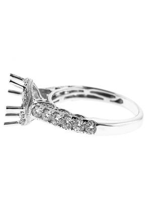 Semi-Mount Round Halo Engagement Ring with Beaded Milgrain and Diamonds in 14k White Gold