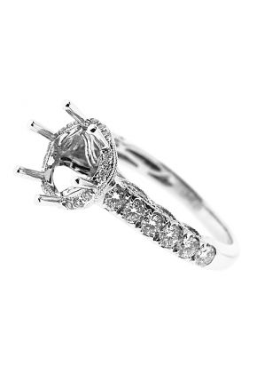 Semi-Mount Round Halo Engagement Ring with Beaded Milgrain and Diamonds in 14k White Gold