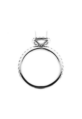 Semi-Mount Round Halo Engagement Ring with Diamonds Set in 18k White Gold