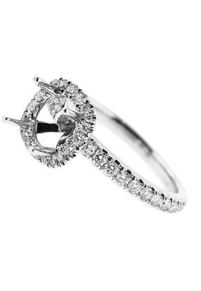 Semi-Mount Round Halo Engagement Ring with Diamonds Set in 18k White Gold