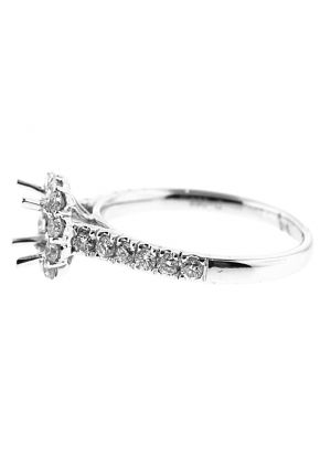 Semi-Mount Rounded Square Halo Engagement Ring with Diamonds Set in 18k White Gold