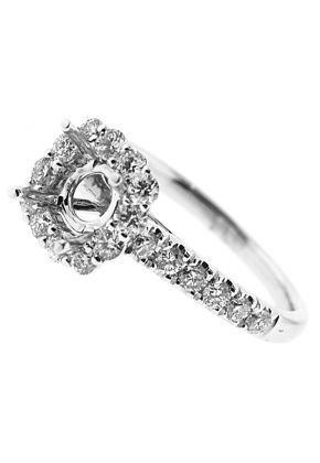 Semi-Mount Rounded Square Halo Engagement Ring with Diamonds Set in 18k White Gold