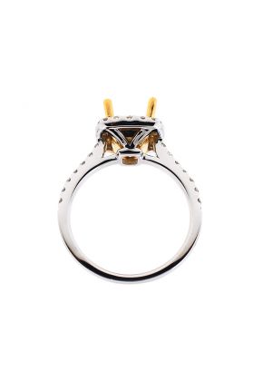 Two Tone Semi-Mount Split Shank Diamond Engagement Ring with Square Halo in 18k Yellow and White Gold