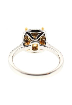 Two Tone Semi-Mount Split Shank Diamond Engagement Ring with Square Halo in 18k Yellow and White Gold