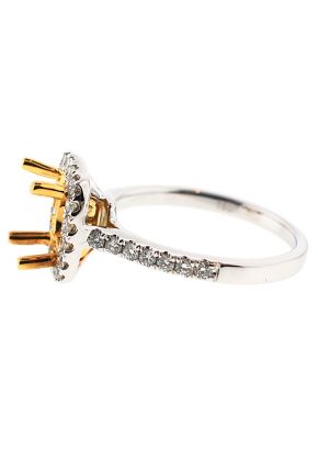 Two Tone Semi-Mount Split Shank Diamond Engagement Ring with Square Halo in 18k Yellow and White Gold