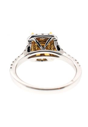 Two Tone Semi-Mount Split Shank Diamond Engagement Ring with Square Halo in 18k Rose and White Gold