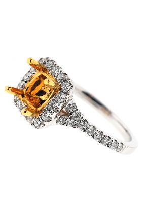 Two Tone Semi-Mount Split Shank Diamond Engagement Ring with Square Halo in 18k Rose and White Gold