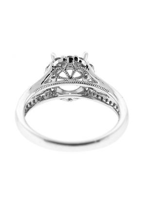 Semi Mount Split Shank Halo Engagement Ring with Diamonds Set in 18k White Gold
