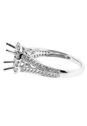 Semi Mount Split Shank Halo Engagement Ring with Diamonds Set in 18k White Gold