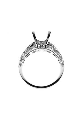 4 Prong Semi-Mount Milgrain Engraved Engagement Ring with Channel Set Princess Cut Diamonds and Micro-Pav?? Set Round Diamonds in 18k White Gold