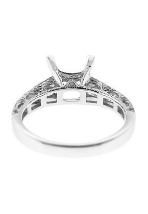 4 Prong Semi-Mount Milgrain Engraved Engagement Ring with Channel Set Princess Cut Diamonds and Micro-Pav?? Set Round Diamonds in 18k White Gold