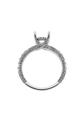 4 Prong Semi Mount Engagement Ring with a Twist Side Profile of Pav?? Set Diamonds in 18k White Gold