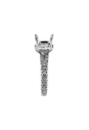 4 Prong Semi Mount Engagement Ring with a Twist Side Profile of Pav?? Set Diamonds in 18k White Gold