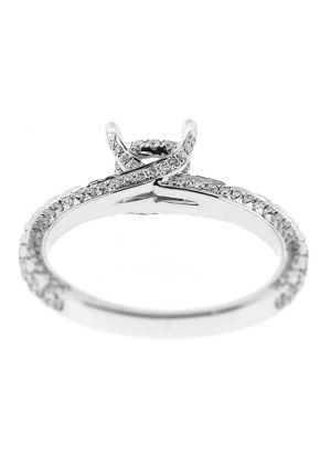 4 Prong Semi Mount Engagement Ring with a Twist Side Profile of Pav?? Set Diamonds in 18k White Gold