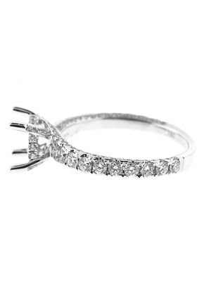 4 Prong Semi Mount Engagement Ring with a Twist Side Profile of Pav?? Set Diamonds in 18k White Gold