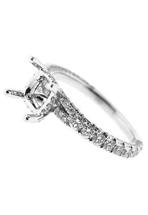 4 Prong Semi Mount Engagement Ring with a Twist Side Profile of Pav?? Set Diamonds in 18k White Gold