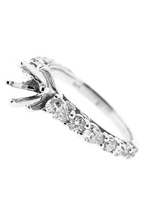 6 Prong Semi Mount Milgrain Engraved Engagement Ring with Bezel and Prong Set Round and Pear Shaped Diamonds in 18k White Gold