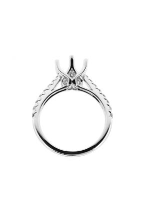 Six-Prong Semi Mount Engagement Ring with Bezel and Prong Set Diamonds in 14k White Gold