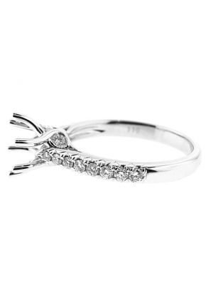 Six-Prong Semi Mount Engagement Ring with Bezel and Prong Set Diamonds in 14k White Gold