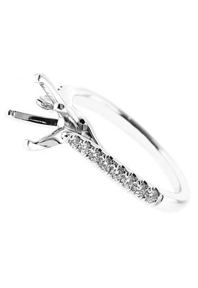 Semi-Mount Engagement Ring with Micro Prong Set Round Diamonds in 18k White Gold