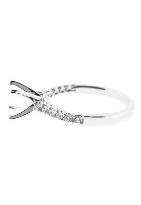 Semi-Mount Engagement Ring with Prong Set Round Diamonds in 18k White Gold