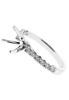 Semi-Mount Engagement Ring with Prong Set Round Diamonds in 18k White Gold