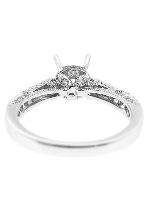 4 Prong Semi Mount Milgrain Engraved Engagement Ring with Prong, Pav??, and Bezel Set Diamonds in 18k White Gold