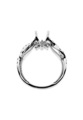 Semi-Mount Milgrain Engraved Twist Shank Engagement Ring with Diamonds Set in 18k White Gold