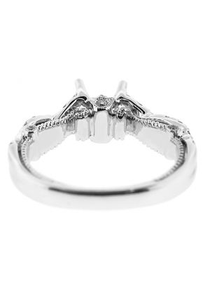 Semi-Mount Milgrain Engraved Twist Shank Engagement Ring with Diamonds Set in 18k White Gold