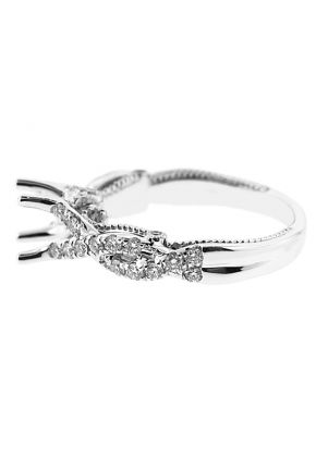 Semi-Mount Milgrain Engraved Twist Shank Engagement Ring with Diamonds Set in 18k White Gold