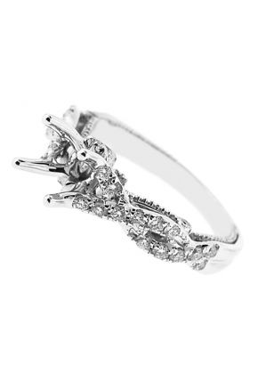Semi-Mount Milgrain Engraved Twist Shank Engagement Ring with Diamonds Set in 18k White Gold