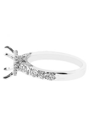 4 Prong Semi-Mount Engagement Ring with Round Diamonds Set in 18k White Gold