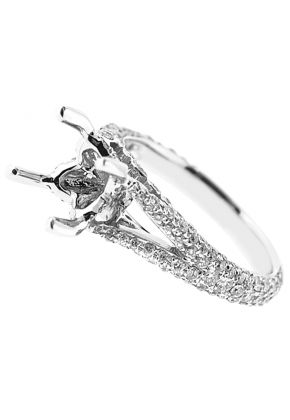 Semi-Mount Split Shank Engagement Ring with Pav?? Set Diamonds in 18k White Gold
