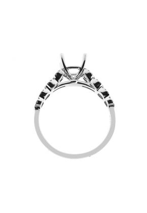 4 Prong Semi-Mount Engagement Ring with Diamonds Surrounded by Halos in 18k White Gold