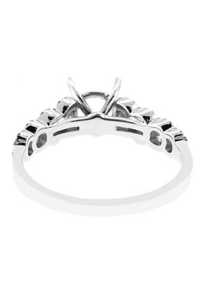 4 Prong Semi-Mount Engagement Ring with Diamonds Surrounded by Halos in 18k White Gold