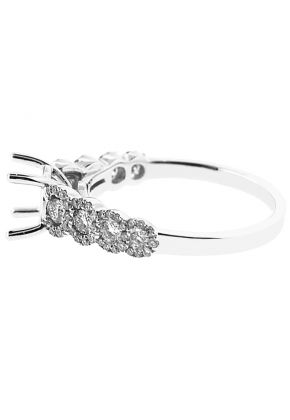 4 Prong Semi-Mount Engagement Ring with Diamonds Surrounded by Halos in 18k White Gold