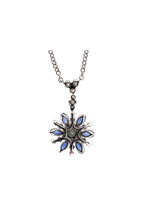 Flower Design Necklace with Marquise Shaped Sapphires and Diamond Rounds Set in 18K White Gold