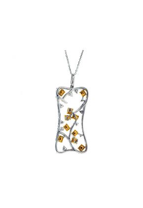 Two Tone Pendant with Scattered Fancy Yellow Diamonds Set in 18k Yellow Gold & Diamond Rounds Set in 18k White Gold