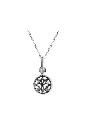 Round Dangling Halo Pendant with Beaded Milgrain and Diamonds Set in 18k White Gold