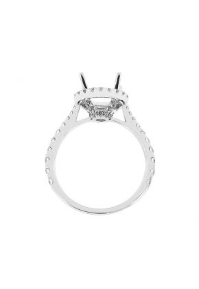 Semi-Mount Round Halo Engagement Ring with Diamonds Set in 18k White Gold